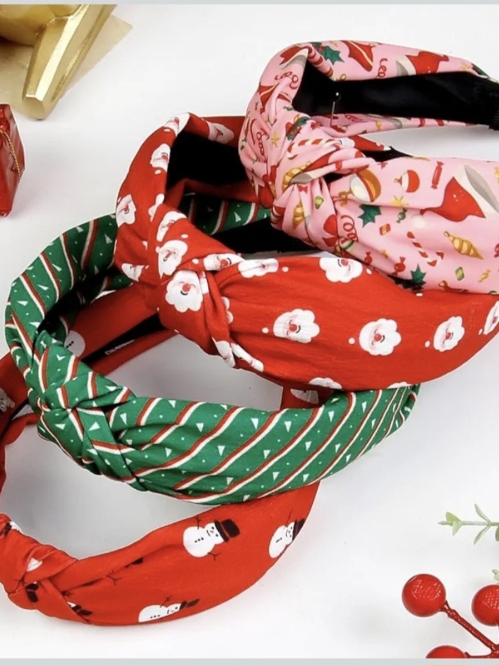 Holiday Knotted Fabric Headband - Red, Green, Pink(choose 1 ) - Picture 1 of 2